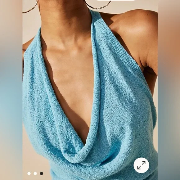 FREE PEOPLE Iris Open Back Knit Halter Sweater In Splash (Sky Blue) Sz M/L ✨NWT✨ - Picture 3 of 6